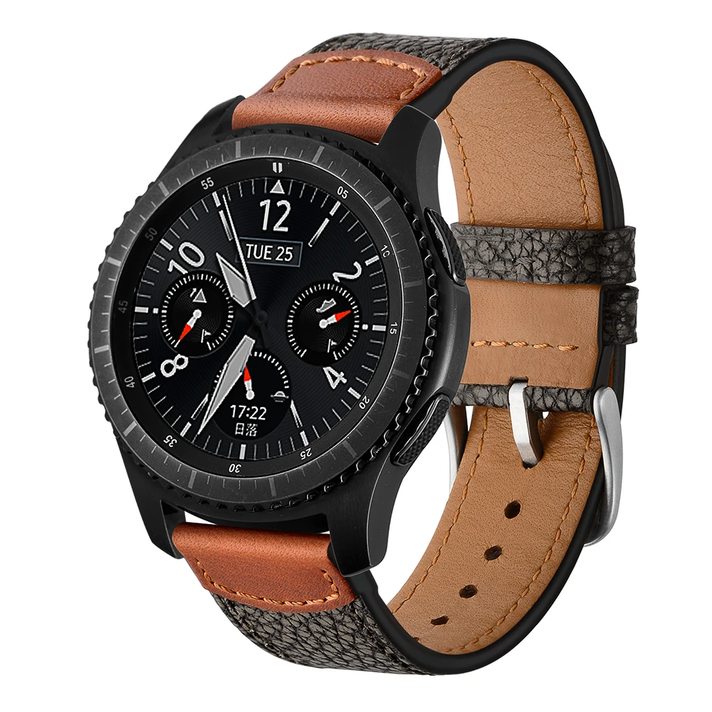 22mm Formal Dark Brown Stone Pattern Men's Genuine Leather Replacement Strap Band For Samsung Gear S3 Bracelet Wrist Belt | Наручные
