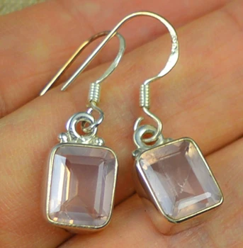 

Genuine Rose Quartz Earrings,100% 925 sterling silver , 29 mm, AE0200