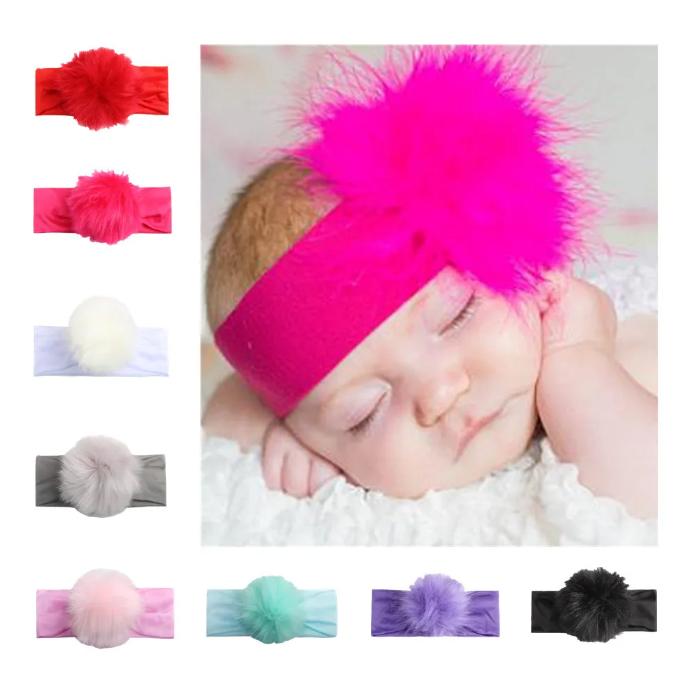 Newborn Photography Props Soft Faux Rabbit Fur Pom Headband Cute Winter Hairband Children Headwear For 0-6 Months Baby Girls | Детская