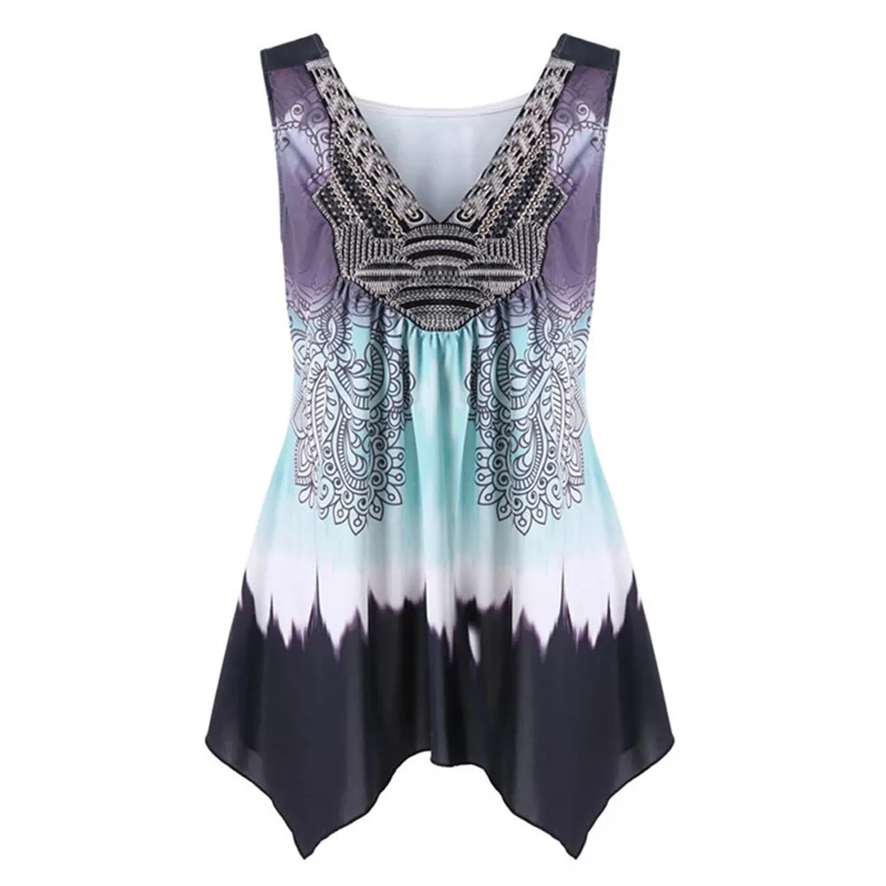 

Off Shoulder Top Women clothes 2019 Women V-neck Summer Tank Top Sleeveless Casual Loose Printed Vest Plus Size blusa mujer