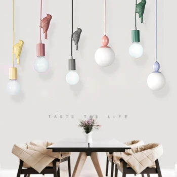 

Modern Nordic Creative Color Birds Child Room Led Pendant Light Kids Bedroom Light Simple Dinner Light Glass Ball Hanging Light