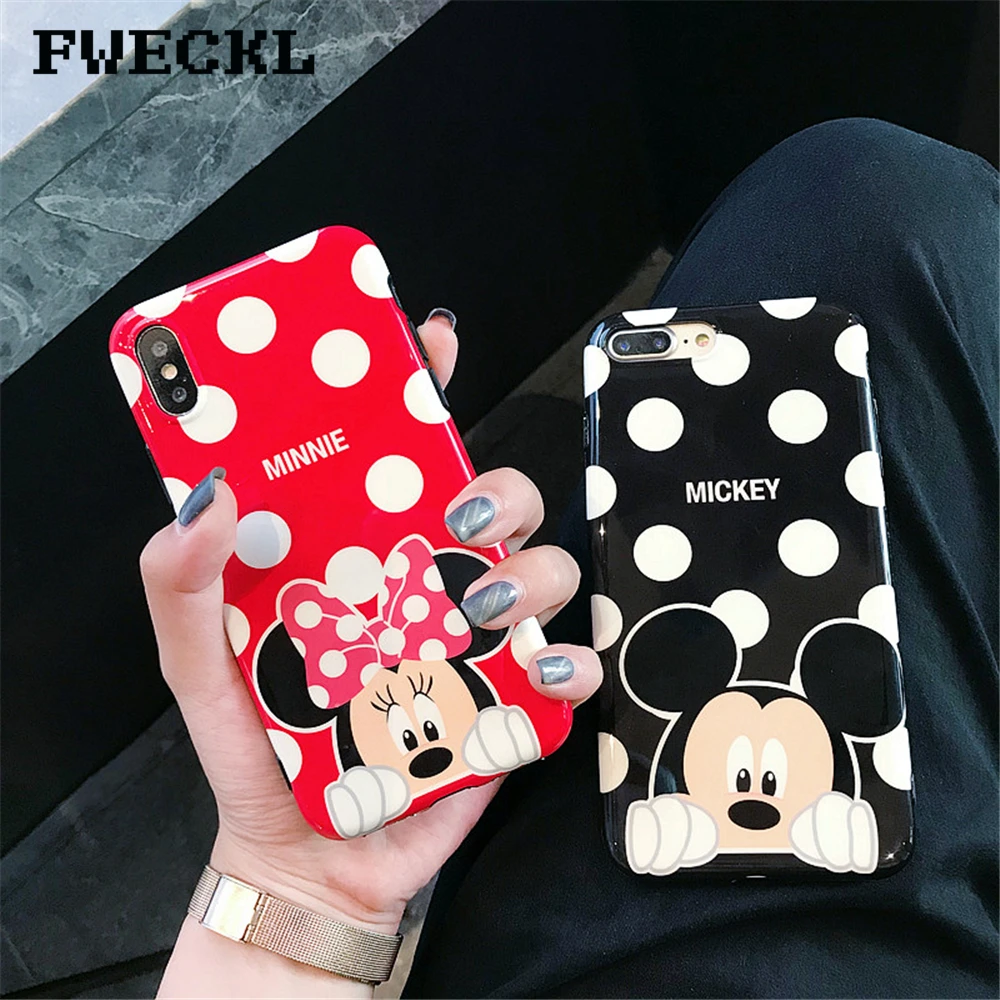 

Lovely Couple Phone Case For iPhone X XS MAX XR Cartoon Minnie Mickey Mouse Soft Silicon Cover For iPhone 7 8 Plus 6 6S Plus
