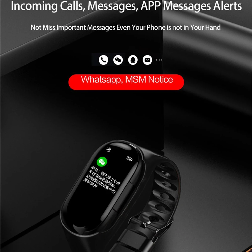 Ceny M1 kolorowy ekran inteligentna bransoletka z bluetooth zestaw słuchawkowy 2 w 1 opaska na nadgarstek pomiar tętna w czasie spania monitor ciśnienia krwi z słuchawki