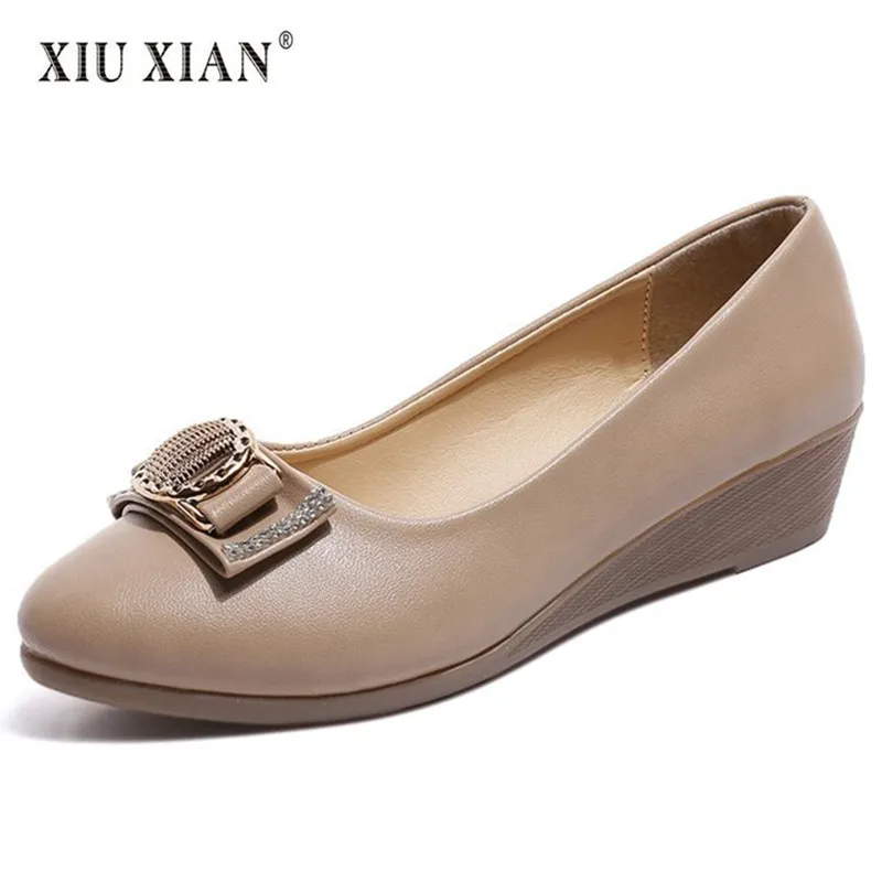 

2018 New Arrived Elegant Wedges OL Women Working Shoe PU Leather Shallow Mid Heel Fashion Office Lady Pumps Non Slip Casual Shoe
