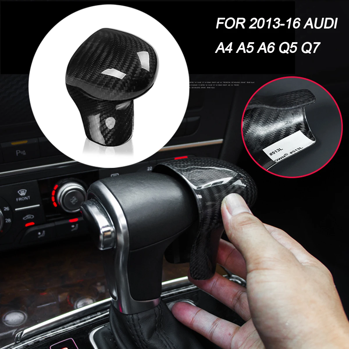 

Car Carbon Fiber Add-On Gear Shift Knob Cover Trim Cap Head Lever Stick Cover Fits for AUDI A4 A5 A6 Q5 Q7 Automatic 2013-2016
