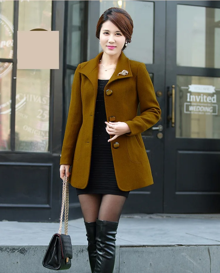 UHYTGF женское осенне-зимнее шерстяное пальто с длинным квадратным воротником, тонкое женское пальто большого размера, шерстяное пальто с длинными рукавами для женщин 676