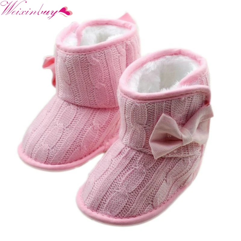 

New Winter Toddler Fleece Snow Boot Baby Shoes Infant Knitted Bowknot Baby Warm Shoes Red, Pink, Gray, Rose