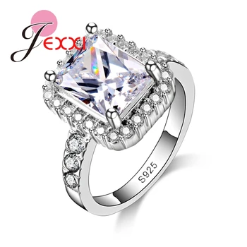 

New 2020 Arrivals Women Square Cut Finger Rings Engagement Wedding Cubic Zirconia Trendy 925 Sterling Silver Jewelry Accessories