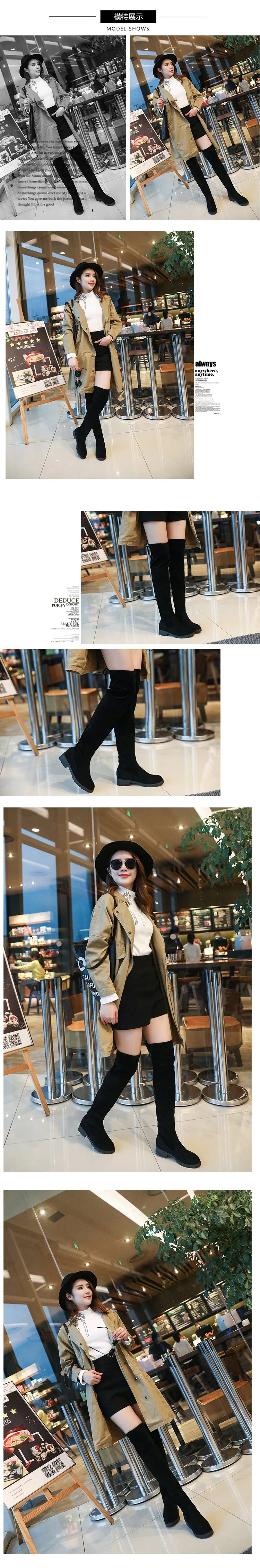 black long overknee boots women shoes woman botines mujer black booties ladies shoe knee high boot