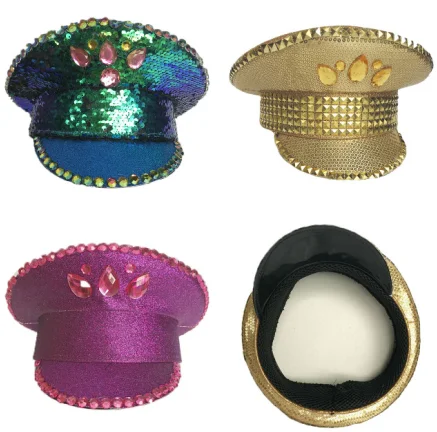 Яркие ломтики британских шляпы для выступлений Золотая Роза сине-зеленая кнопка блестками сценическое шоу панк хип хоп военная шляпа для взрослых мужчин и женщин