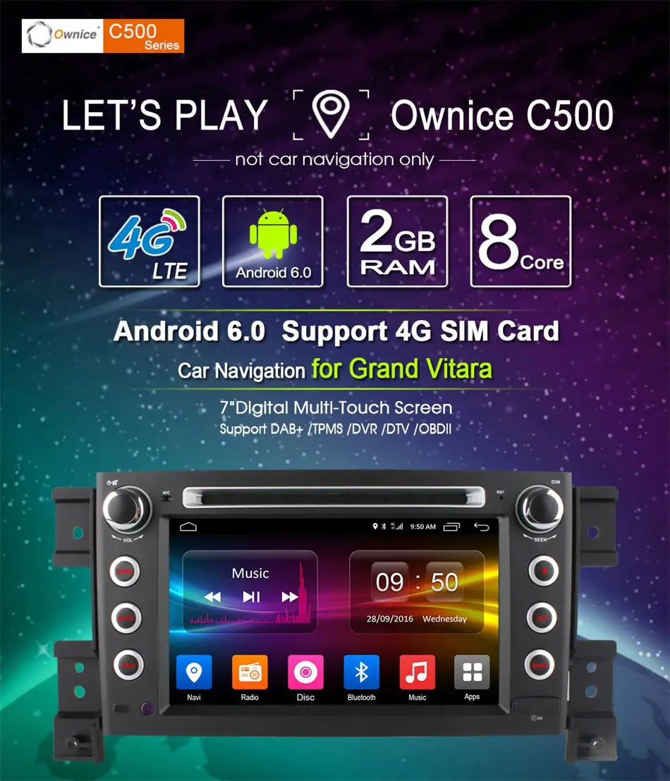 4G SIM LTE 1024*600 Octa 8 ядра Android6.0 для SUZUKI GRAND VITARA 2005-2015 dvd-плеер навигации gps радио Wi-Fi 32G ROM