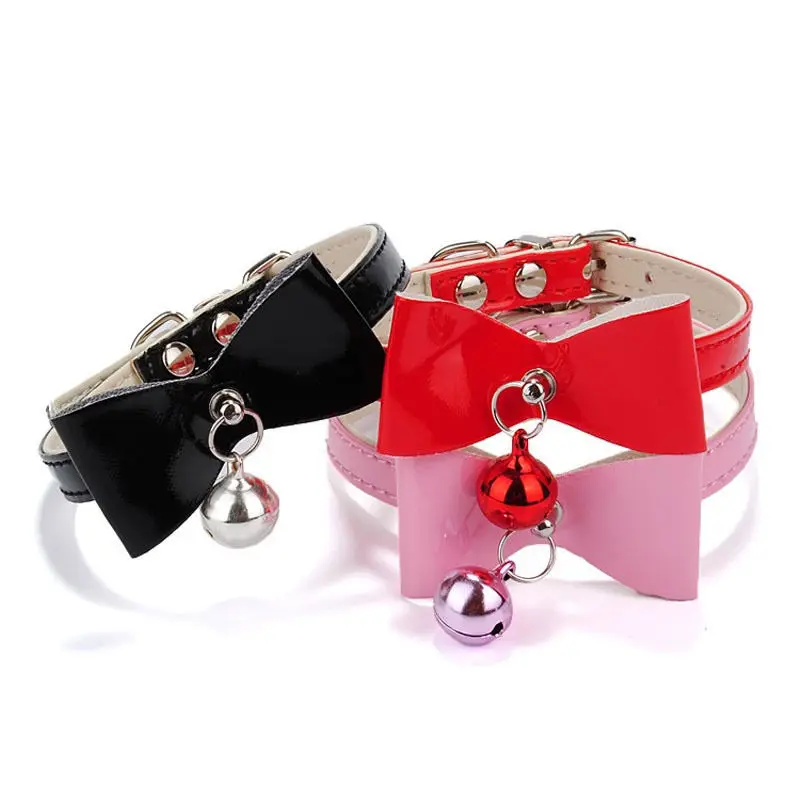 

Hot Fashion Pet Supplies PU Leather Pet Collar Bowknot Bell Puppy Cat Dog Necklace Collar
