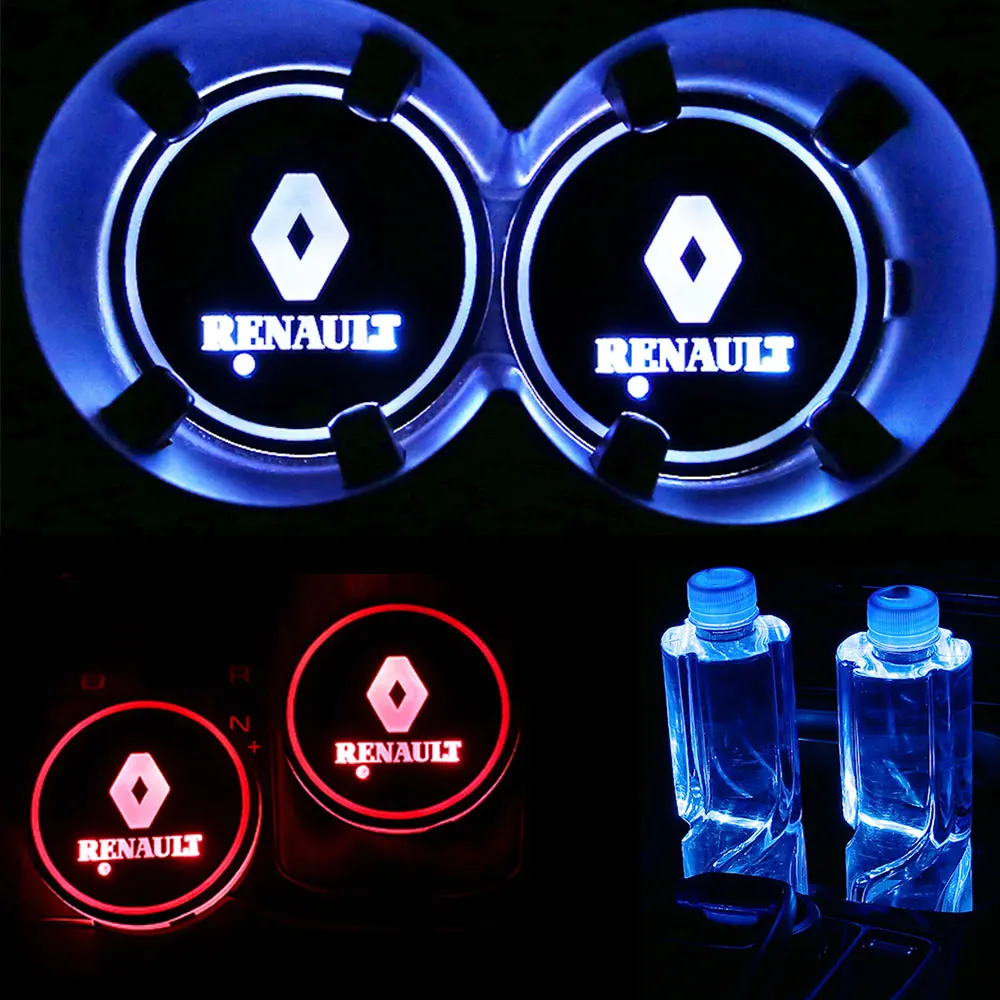 

2PCS Car LED Light Lamp Cup Holder Mat Pad Bottle Built-in car styling For Renault Megane 2 3 Captur Latitude Clio Scenic Laguna