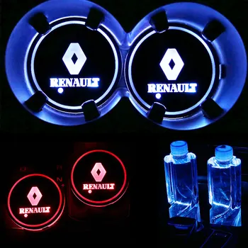 

2PCS Car LED Light Lamp Cup Holder Mat Pad Bottle Built-in car styling For Renault Megane 2 3 Captur Latitude Clio Scenic Laguna