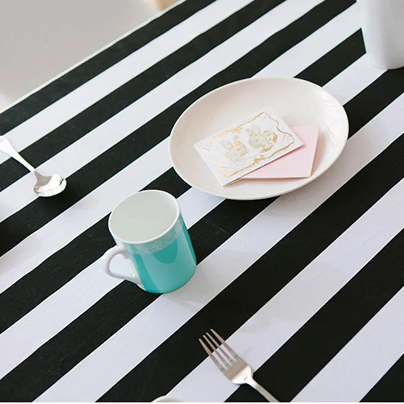 Black White Stripes Decorative Cloth Linen Cotton Tablecloth Home Dining Table Cover Dustpoof Washable Decor masa tapetes Black White Stripes Decorative Cloth Linen Cotton Tablecloth Home Dining Table Cover Dustpoof Washable Decor masa tapetes