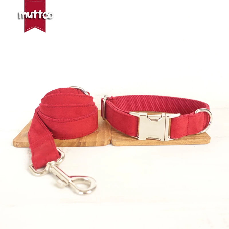 

50pcs/lot MUTTCO wholesale self-design dog collar THE GIRL handmade red poly satin and nylon 5sizes red dog collar and leash set