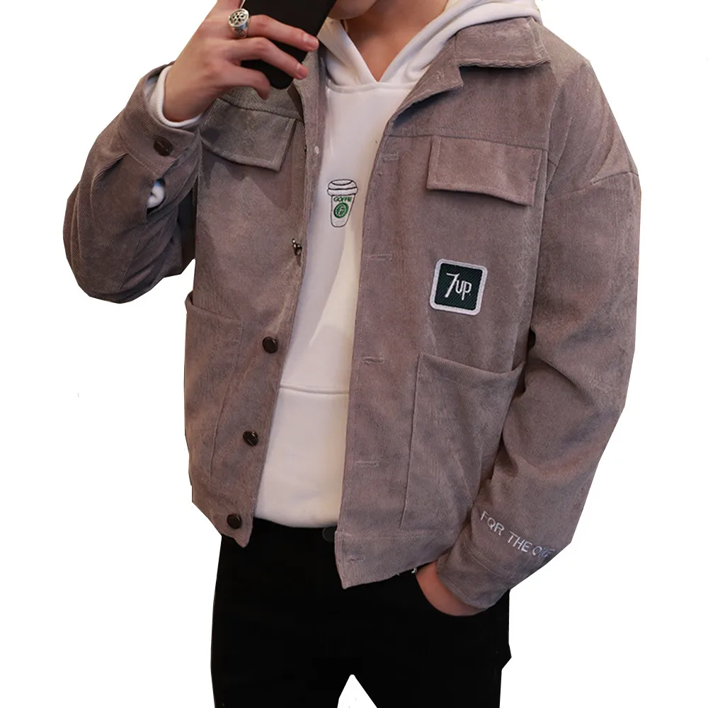 Korean Fashion Jacket Coat Man Corduroy Turn down Collar
