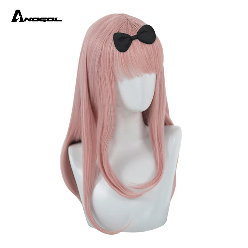 longa reta rosa peruca sintética cosplay com