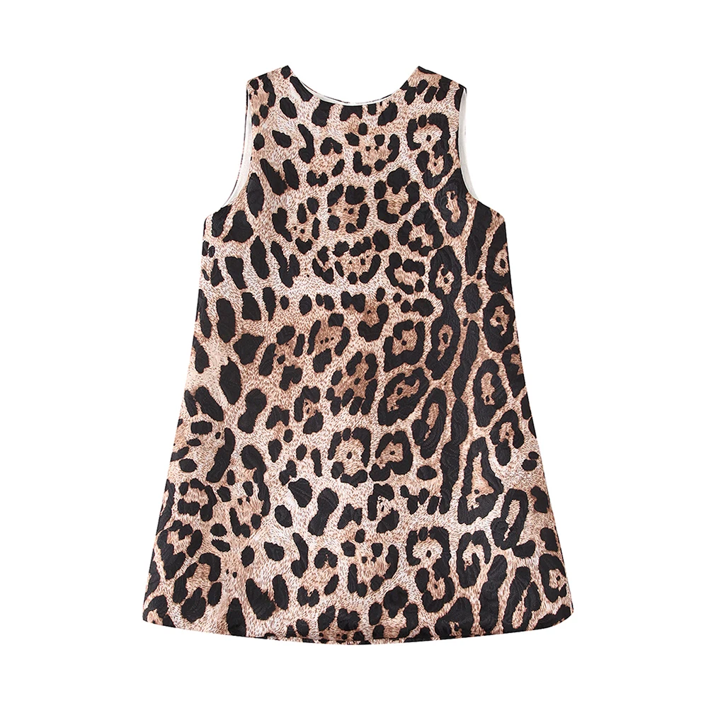 

Girls Dress Sleeveless Christmas Clothes Leopard Print Beach Dress for Girls New Year Costumes for Kids Children Clothing 2-10Y
