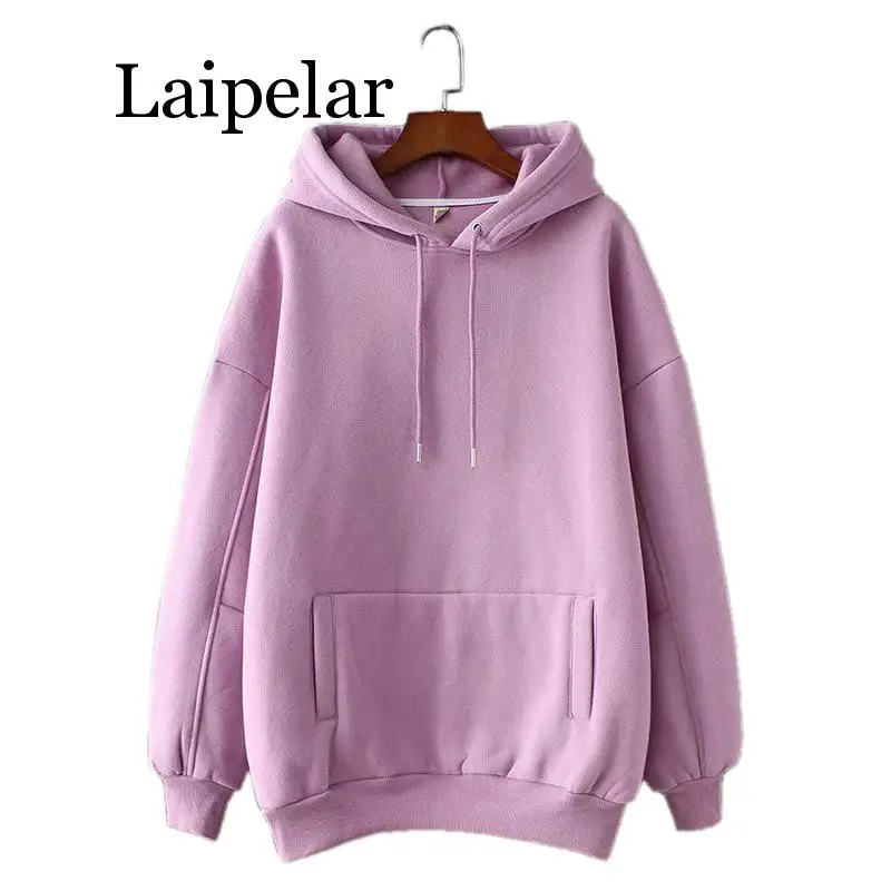 

Laipelar women fleece hoodie sweatshirts winter japanese fashion oversize ladies pullovers warm pocket hooded jacket