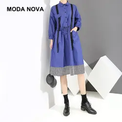 MODA NOVA/повседневное платье для женщин; Большие размеры туника с длинным рукавом рубашка миди платье 2018 осенняя одежда Vestido Befree