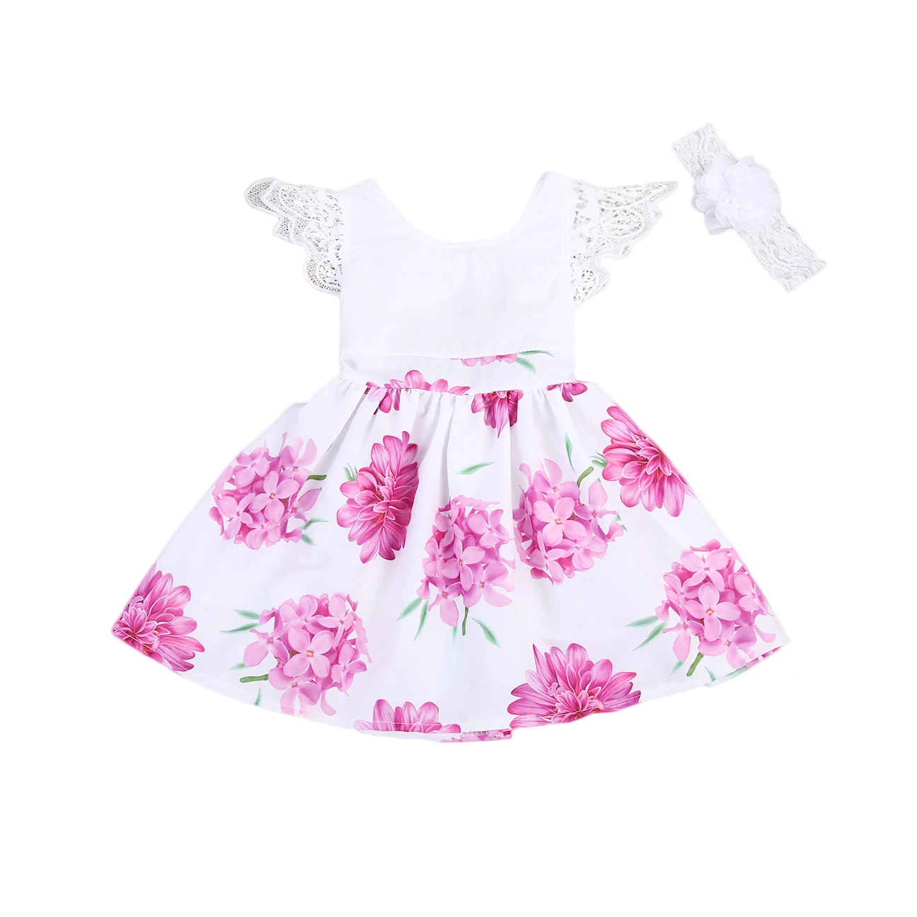 

New Arrivals Toddler Kids Girls Clolthes Lace Floral Princess Dress+Headband 2Pcs Sets Cute Baby Girls Sundress Summer Dress