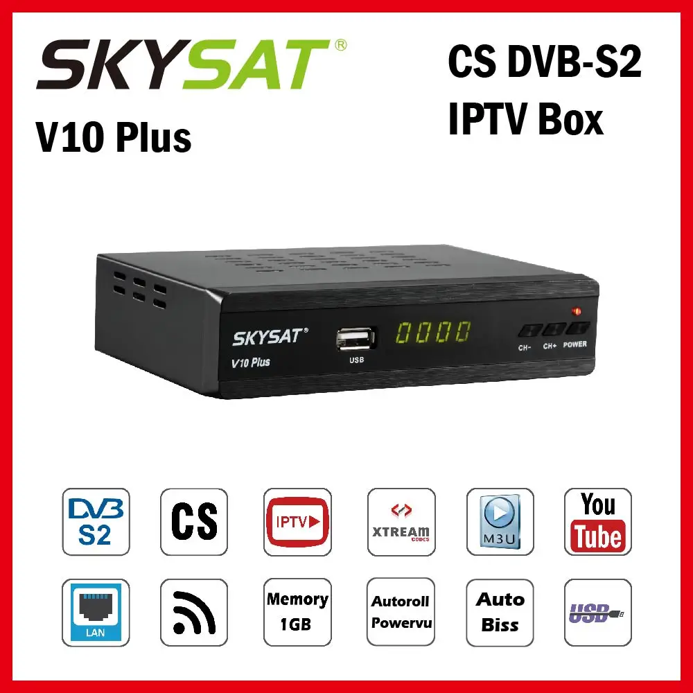 

Satellite Receiver SKYSAT V10 Plus support IPTV m3u dvb CCCamd Cline Newcamd Youtube Autoroll Powervu Biss WiFi 3G Set Top Box