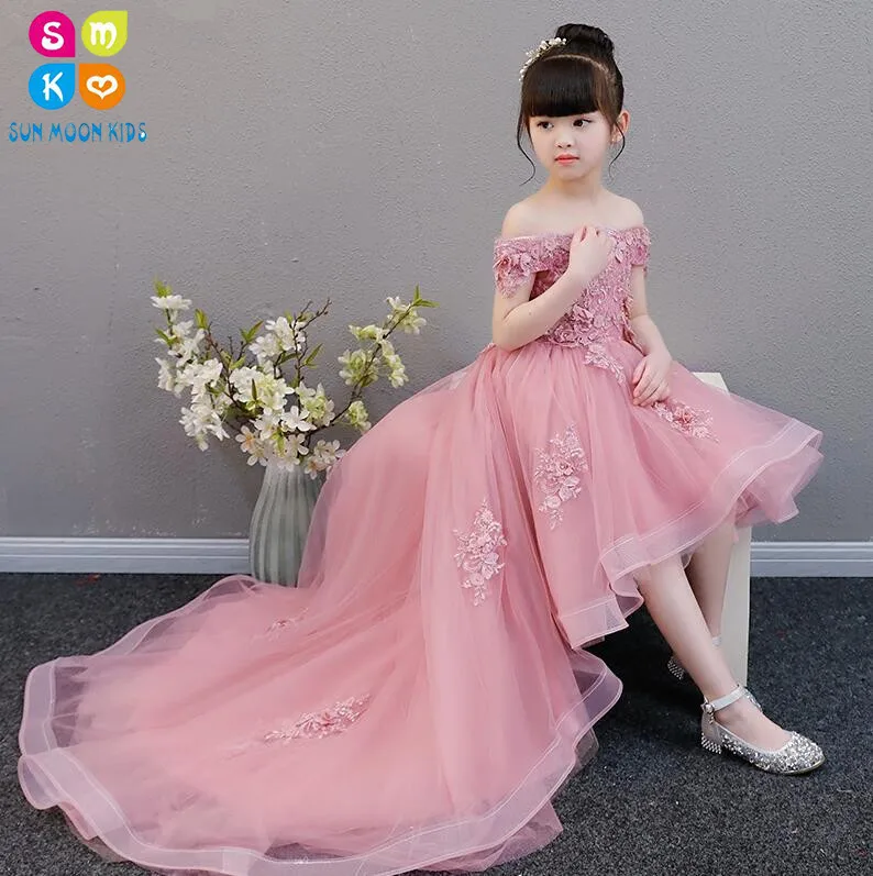 

Glizt Appliques Girl Dress Flower Girl Wedding Dresses Long Trailing Girl Party Princess Birthday Dress First Communion Gown