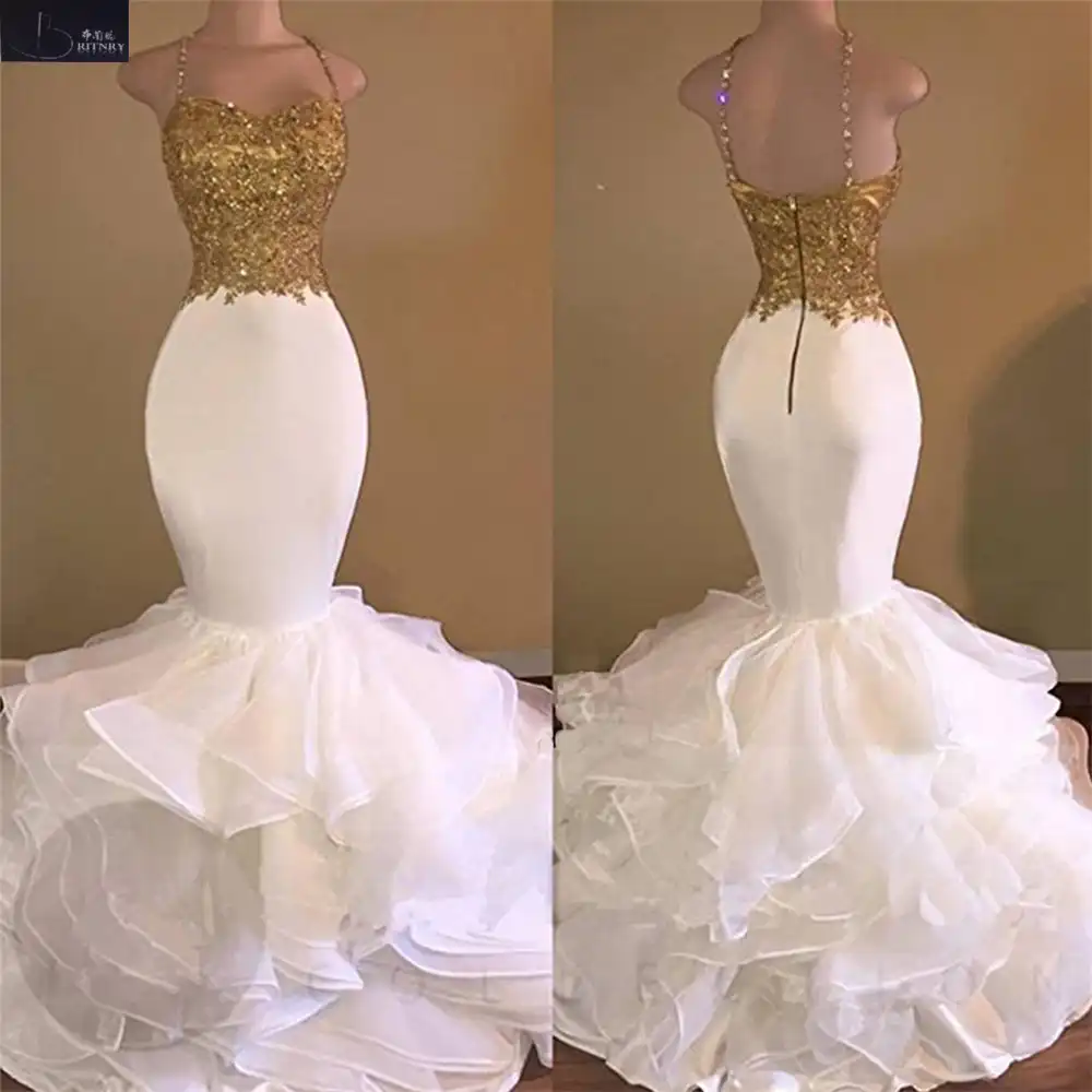Sexy Sweetheart White And Gold Lace Mermaid Wedding Dress 2018