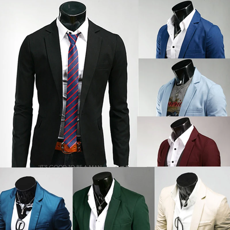 Fashion Party Mens slim fit cotton blazer Suit Jacket 8 Color Plus Size M-3XL Male blazers Mens coat Wedding dress Free Shipping