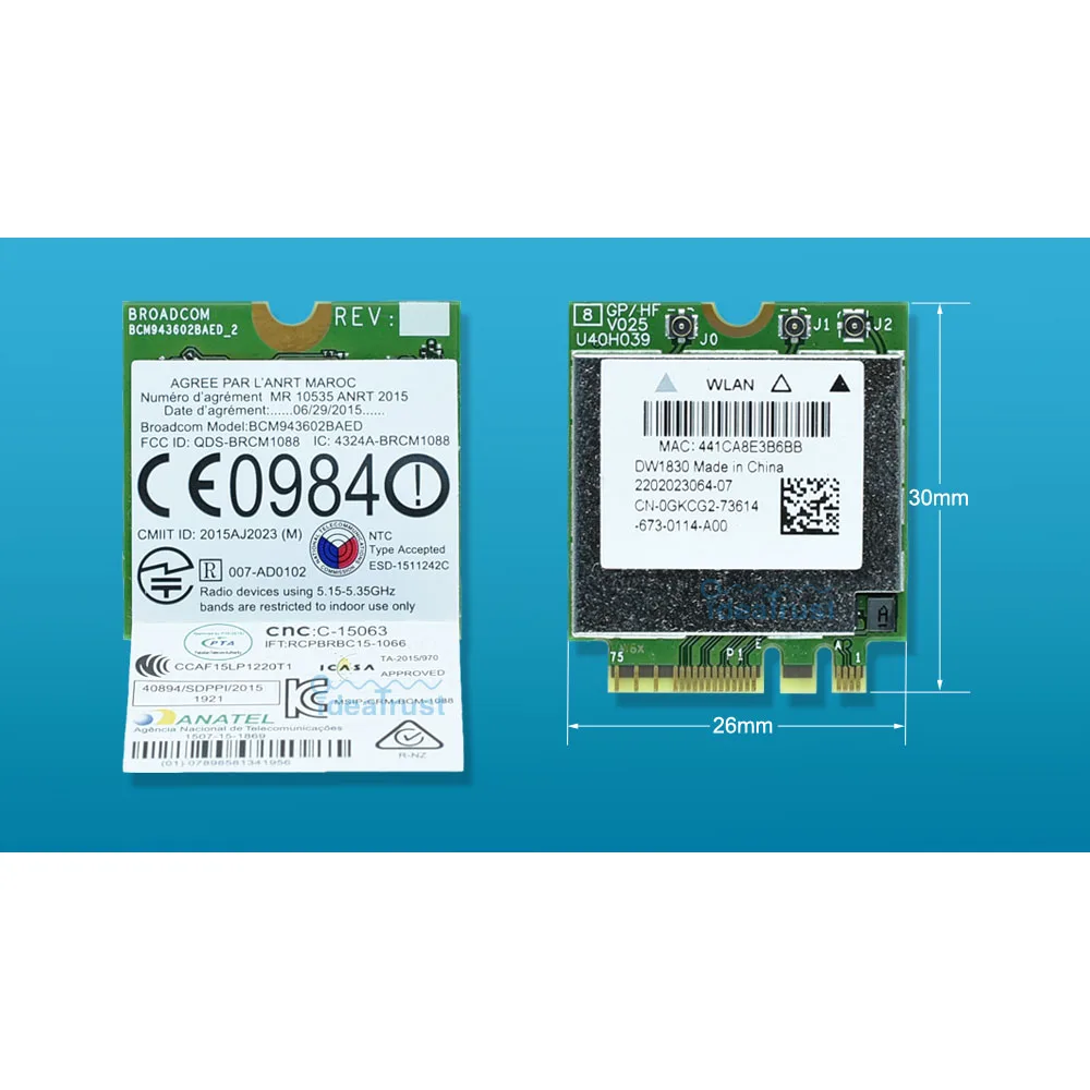 

BCM943602BAED DW1830 ac NGFF 1300Mbps BT4.1 0HHKJD HHKJD WiFi Wireless Network Card better than BCM94352Z DW1560 support mac os