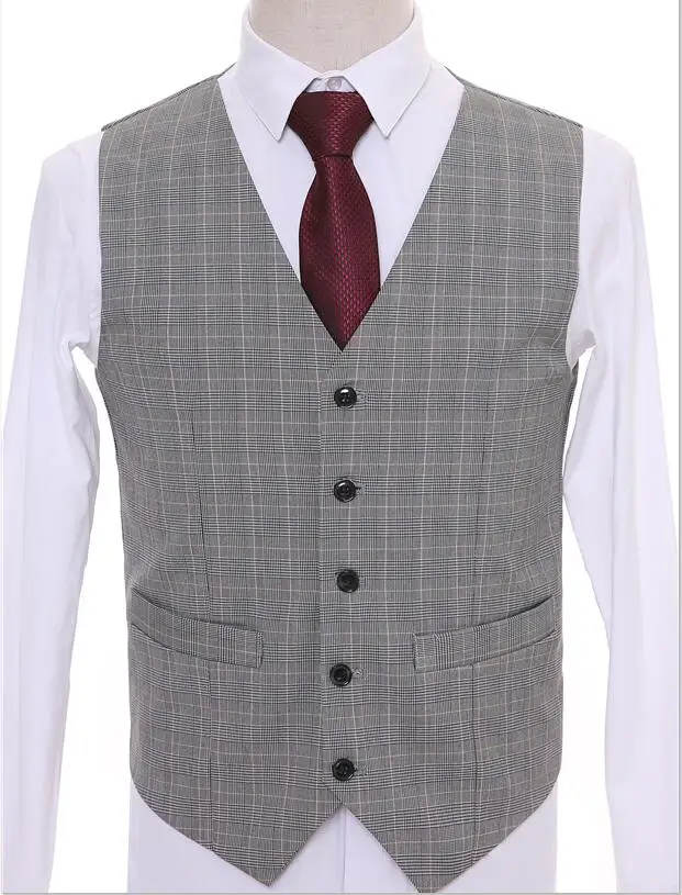 2018 Wedding Grey Plaid Men vests custom made Vintage Groom vest mens