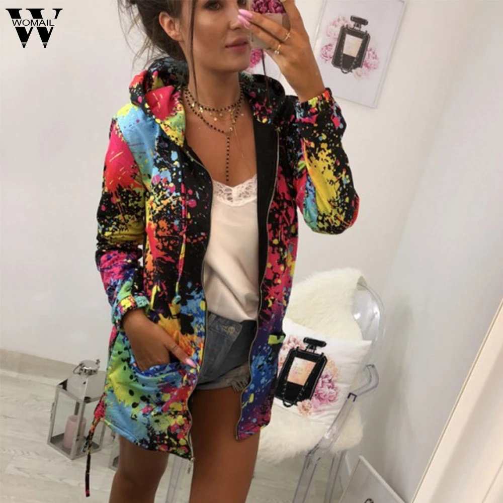 

Outerwear & Coats Jackets Fashion Tie dyeing PrintOutwear Sweatshirt Jacket Hooded Overcoat coats women