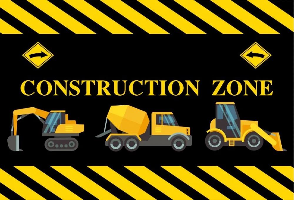 

7x5FT Under Construction Zone Bulldozer Yellow Stripes Baby Shower Custom Photo Background Studio Backdrop Vinyl 220cm x 150cm