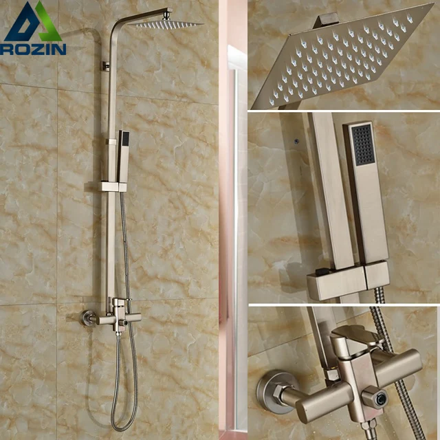 Luxury Brushed Nickel Shower Set Faucet Single Handle 8 Square Rain Luxury Brushed Nickel Shower Set Faucet Single Handle 8 Square Rain Stainless Steel Head