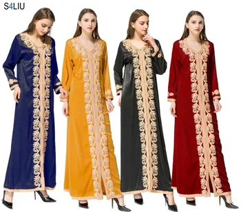 

Women Maxi Long Sleeve Long Vintage Dress Plus Size Embroidery Caftan Moroccan Islamic Muslim Clothing Dress Floor Length Dress