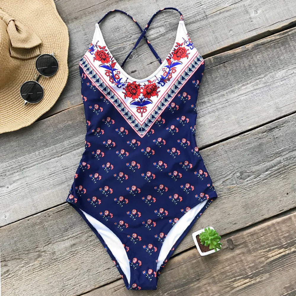 Cupshe I Will Stay Print One piece Swimsuit Bikini Set Bathing Suit