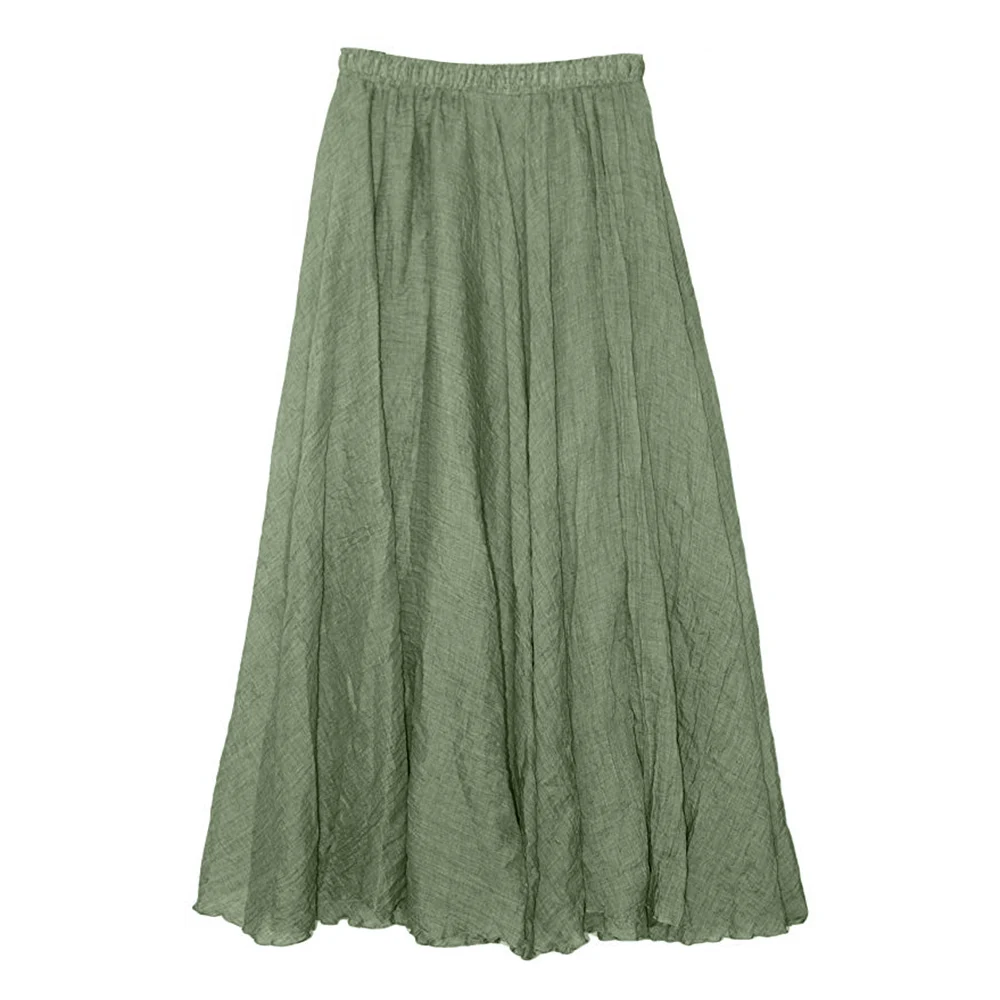 Женские юбки, новые, женские, богемный стиль, эластичная резинка на талии, хлопок, лен, длинное, макси платье, высокое качество, W326 - Цвет: Light Green