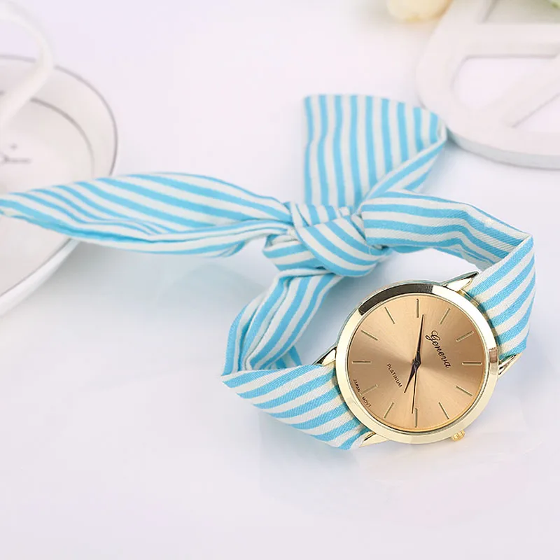 OTOKY, женские часы, кварцевые наручные часы, женские часы, в полоску, цветочная ткань, кварцевые часы с циферблатом, браслет, наручные часы, reloj mujer - Цвет: Blue
