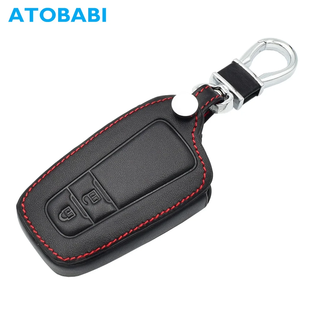 

ATOBABI Top Layer Genuine Leather Car Key Case Protector Cover for Toyota 2017 2018 CHR C-HR Prius Prado 2 Buttons Smart Remote
