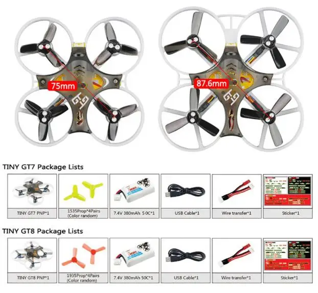  KINGKONG/LDARC TINY GT7 75mm /GT8 8.76cm Mini FPV RC Racing Drone Betaflight F3 10A Blheli_S 800TVL