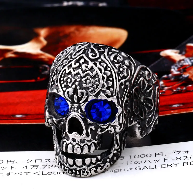 Стальное солдатское кольцо с черепом в стиле панк с красным синим камнем 316L из нержавеющей стали популярные мужские вечерние украшения