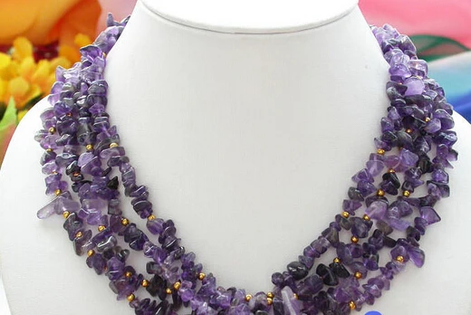 

huij 004361 4row 17" purple abnormity amethyst detritus necklace
