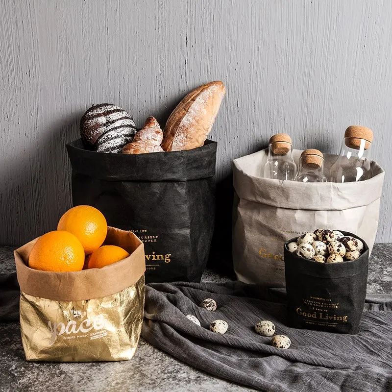 

Scandinavia Washable Kraft Paper Storage Bag Green Plants Grow Sundries Food Waterproof Storage Bag Organizer Home Decor