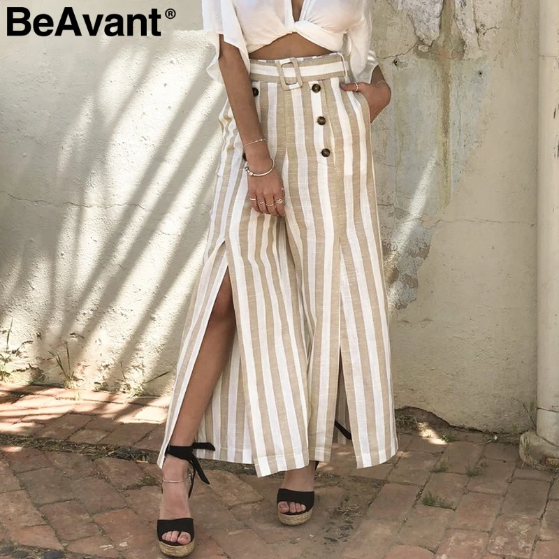 BeAvant Striped wide leg casual pants women Elastic high