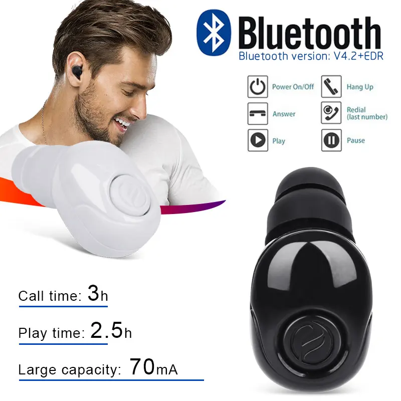Мини наушники невидимые в ухо Bluetooth V4.2 с сенсорным управлением беспроводные