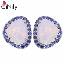 CiNily, большие лондонские серьги-гвоздики с голубым и белым огненным опалом, посеребренные серьги с фианитами, Роскошные вечерние ювелирные изделия для женщин и девушек