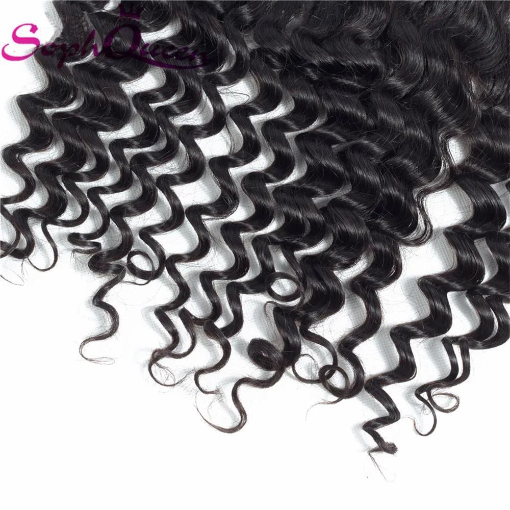 Soph Queen Deep Wave Brazlian Lace Frontal Closure Remy 100% Human Hair 13*4 Closure With Baby Hair Natural Color Hand Tied