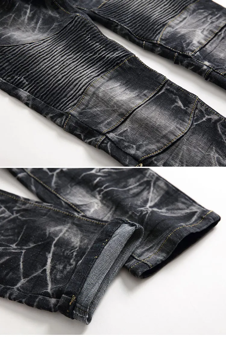 2019 новый бренд Для мужчин зимние модные тонкие узкие мото Байкер повседневные джинсы прямые джинсы для езды на мотоцикле Для мужчин