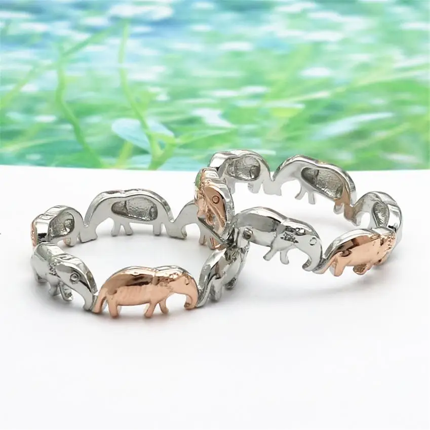 

GEMIXI Fashion Women Silver Animal Ring Two Tone Rose Gold Cute Lucky Elephant 4.23